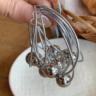 高弹力耐用基础发绳头绳 高颜值超闪亮银色圆球皮筋扎头女高级感