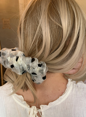 黑色波点气质 欧根纱灰色系大肠发圈女高级感洋气时尚扎头发发饰