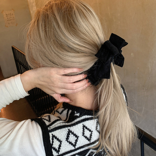 质感麂皮绒竖夹 蝴蝶结马尾香蕉夹大号大发量法式盘发扭扭夹抓夹