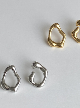 Aaim 2025新款不规则线条925银针耳钉冷淡风小众设计感独特不对称