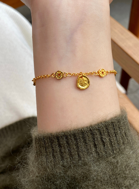 Aaim 古法沙金蝴蝶钱币手链发财复古高级感精致金色招财纳福手串