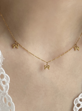 Aaim 2025新款小清新蝴蝶结项链日韩甜美百搭花卉吊坠颈链个性