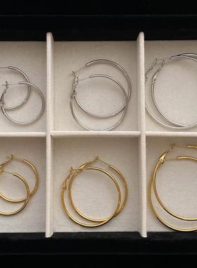 Aaim 人手一对的素圈耳环钛钢不掉色大圈圈耳环经典基础款耳饰