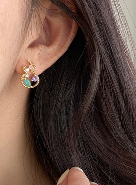 Aaim 彩色葫芦锆石耳钉女个性潮流小众轻奢高级感耳饰精致百搭女