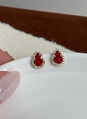 Aaim 新中式红色葫芦耳钉女复古小巧葫芦养耳洞耳环爆款轻奢耳饰