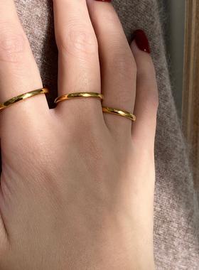 Aaim 2mm极简风金色素圈素戒百搭chic不掉色光面叠戴钛钢戒指