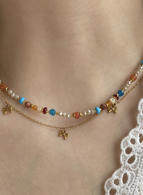 Aaim 多巴胺橘调彩色串珠项链2025新款锁骨颈链夏天配饰女叠戴