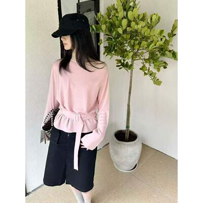 韩系早春斜肩细羊毛针织衫显瘦