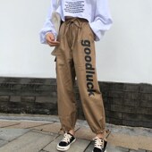 裤 子hiphop美式 工装 ins超火 女宽松bf原宿风潮直筒港味九分裤