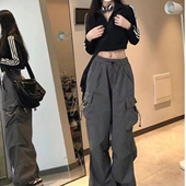 速干爵士舞宽松阔腿运动休闲直筒裤 黑色夏季 薄款 女2023新款 工装 裤