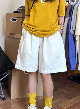 美式白色短裤女夏高腰a字显瘦工装五分裤子休闲宽松阔腿中裤潮ins
