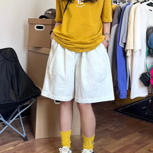 美式白色短裤女夏高腰工装五分裤
