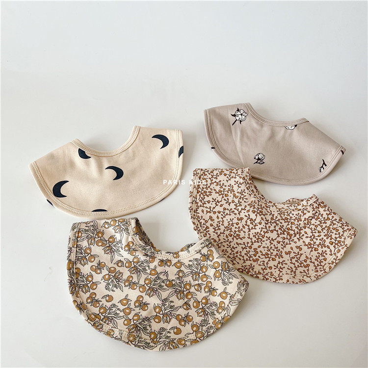 丹麦口水巾新生婴儿纯棉围嘴冬季素色碎花樱桃男女宝宝围脖超柔软