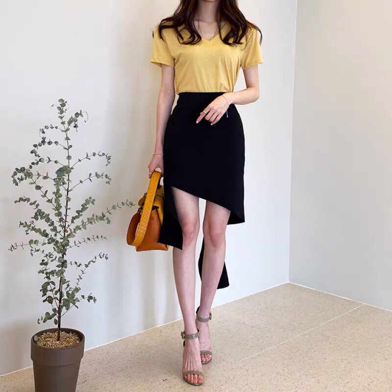 三小姐的咖啡半身裙2026新款女夏开叉不规则裙包臀裙高腰显瘦短裙