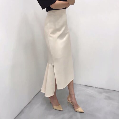三小姐的咖啡半身裙2026新款女夏中长款鱼尾裙不规则裙开叉包臀裙