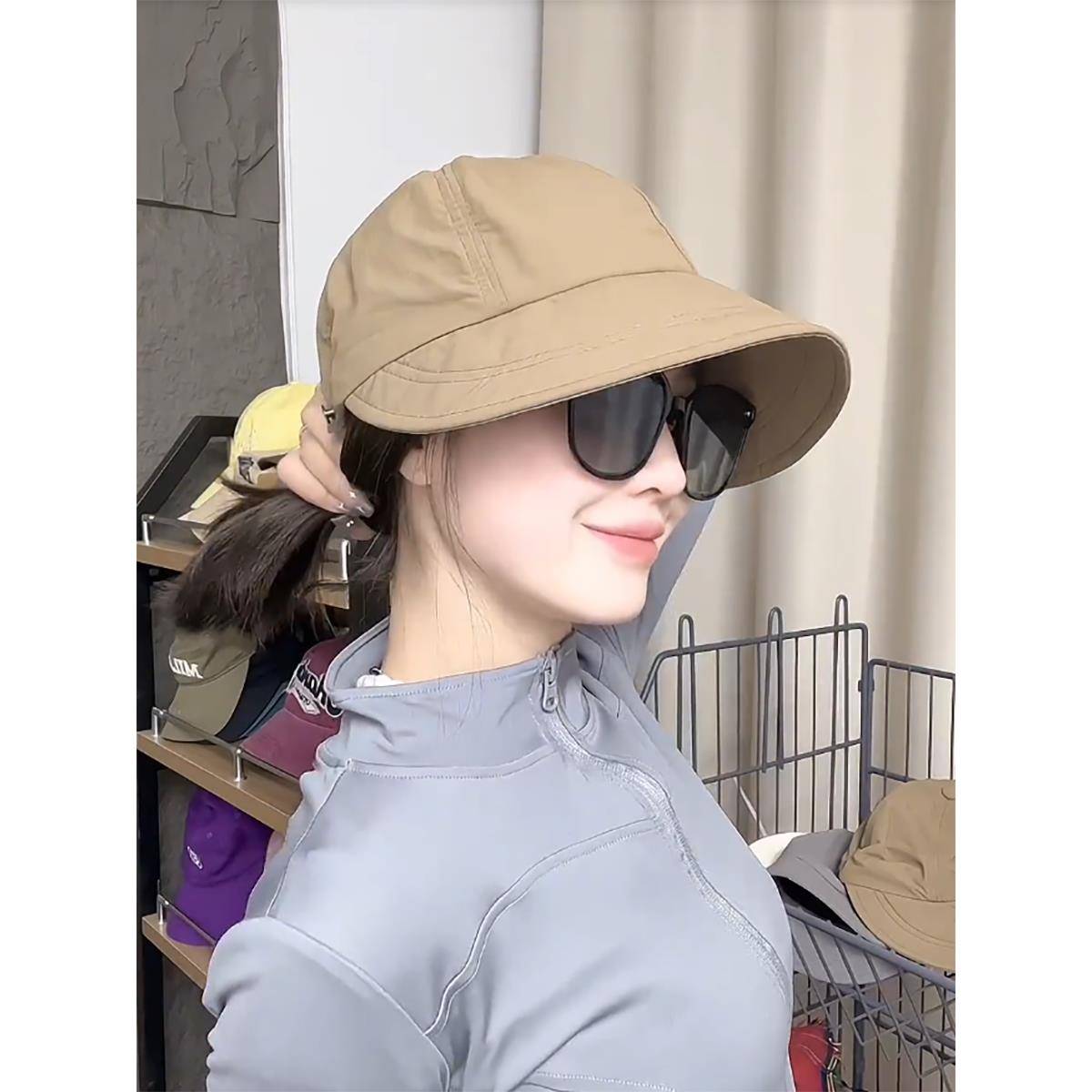 防晒帽女防紫外线2025新款遮阳太阳帽女款时尚可折叠渔夫帽大帽檐