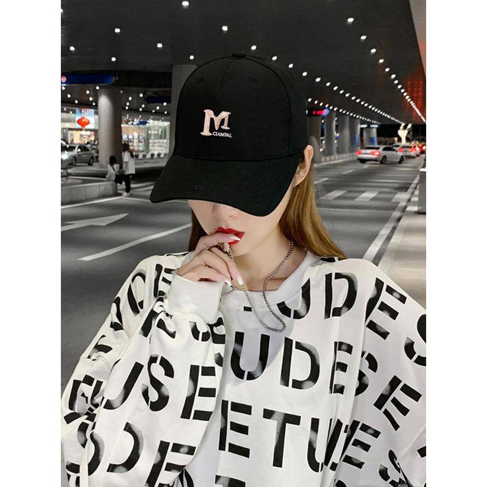 韩版立体刺绣字母M硬顶棒球帽子女春季新款时尚显脸小鸭舌帽男潮
