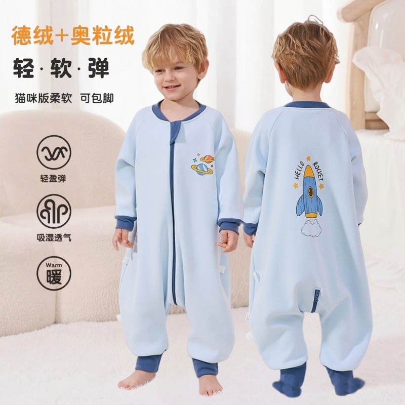 儿童睡袋秋冬款德绒连体衣