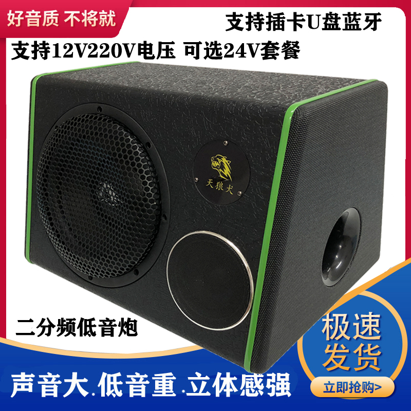 新款10寸12V车载有源重低音炮24V插卡220V插U盘蓝牙音响大高音箱