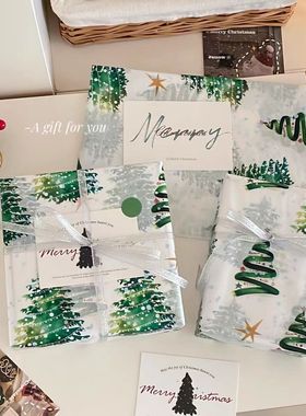 绿色圣诞树雪梨纸大张礼物包装纸出卡打包材料diy平价包装纸平价
