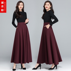 秋季新款半身裙大码女长裙显瘦高腰A字大摆裙秋冬广场跳舞长裙子