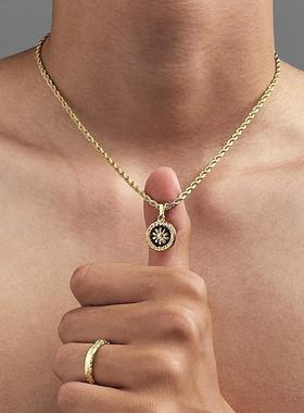 金色圆形古钱币镶嵌项链男女同款高级感防水防汗不掉色