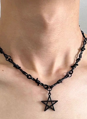 黑色荆棘五角星朋克项链男女潮流小众颈链辣妹y2k锁骨链卫衣配饰