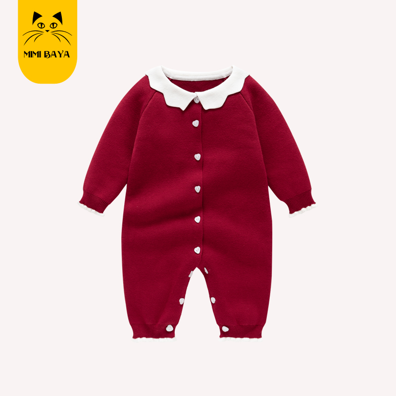 婴儿衣服秋装女宝宝连体衣针织毛衣满月百天一周岁礼服抓周宴春秋