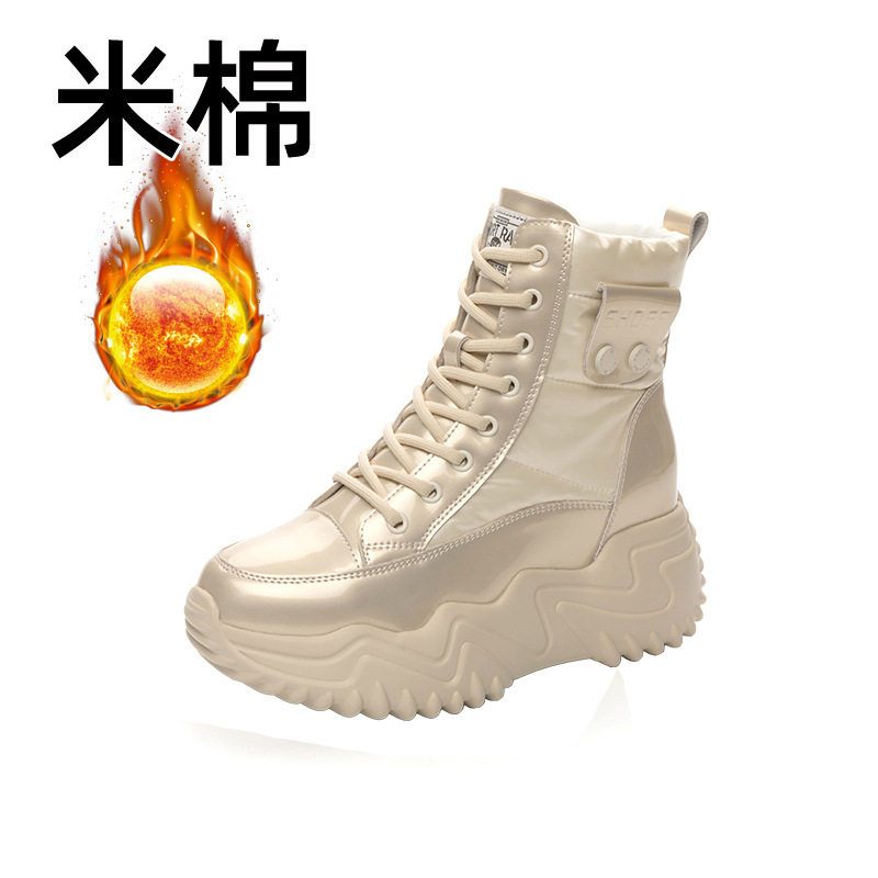 马丁靴2025新款冬季女内增高帆布靴真皮保暖短靴加绒松糕底雪地靴
