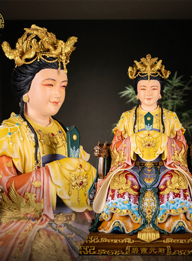 碧霞元君泰山奶奶神像铜彩绘摆件