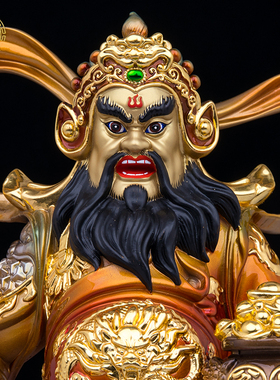 赵公明九节鞭骑虎摆件铜彩绘