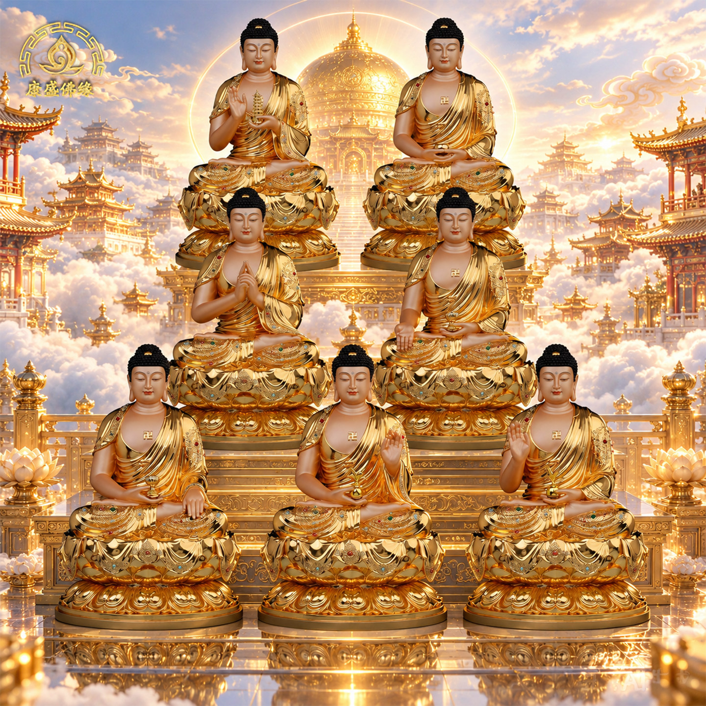 七佛金色神像摆件全铜禅意供奉