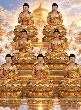 七佛金色神像摆件全铜禅意供奉