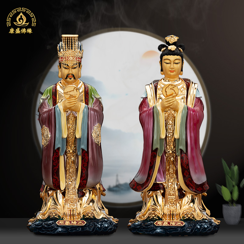 纯铜太阴太阳神像太阳星君太阴娘娘日月星君中式桌面摆件家用客厅