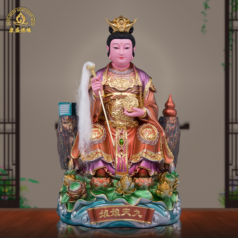 九天玄女神像金缕彩中式摆件树脂