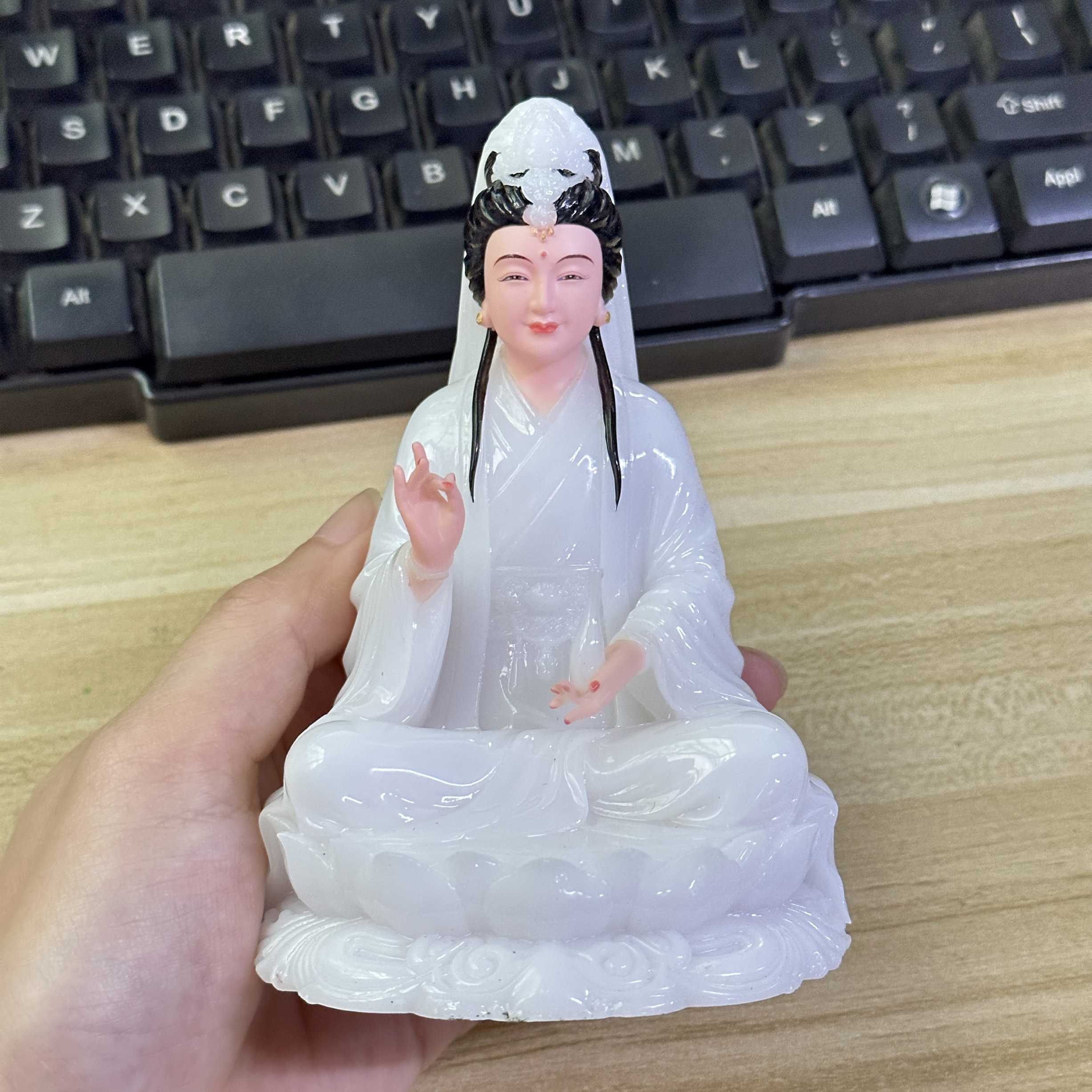 汉白玉妙善观音娘娘佛像观音菩萨供奉家用车载观世音菩萨工艺摆件