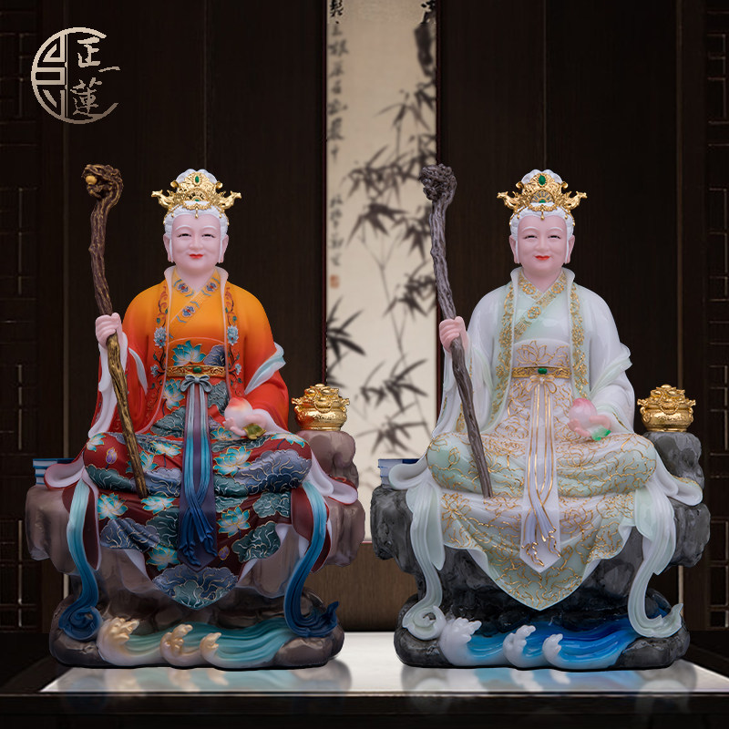 泰山奶奶神像汉白玉坐山款