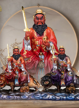 骑虎张天师铜彩绘供奉摆件