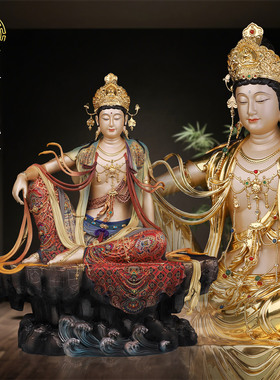 自在水月观音铜像供奉保平安摆件