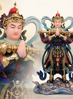 康盛佛缘汉白玉韦陀护法财神像