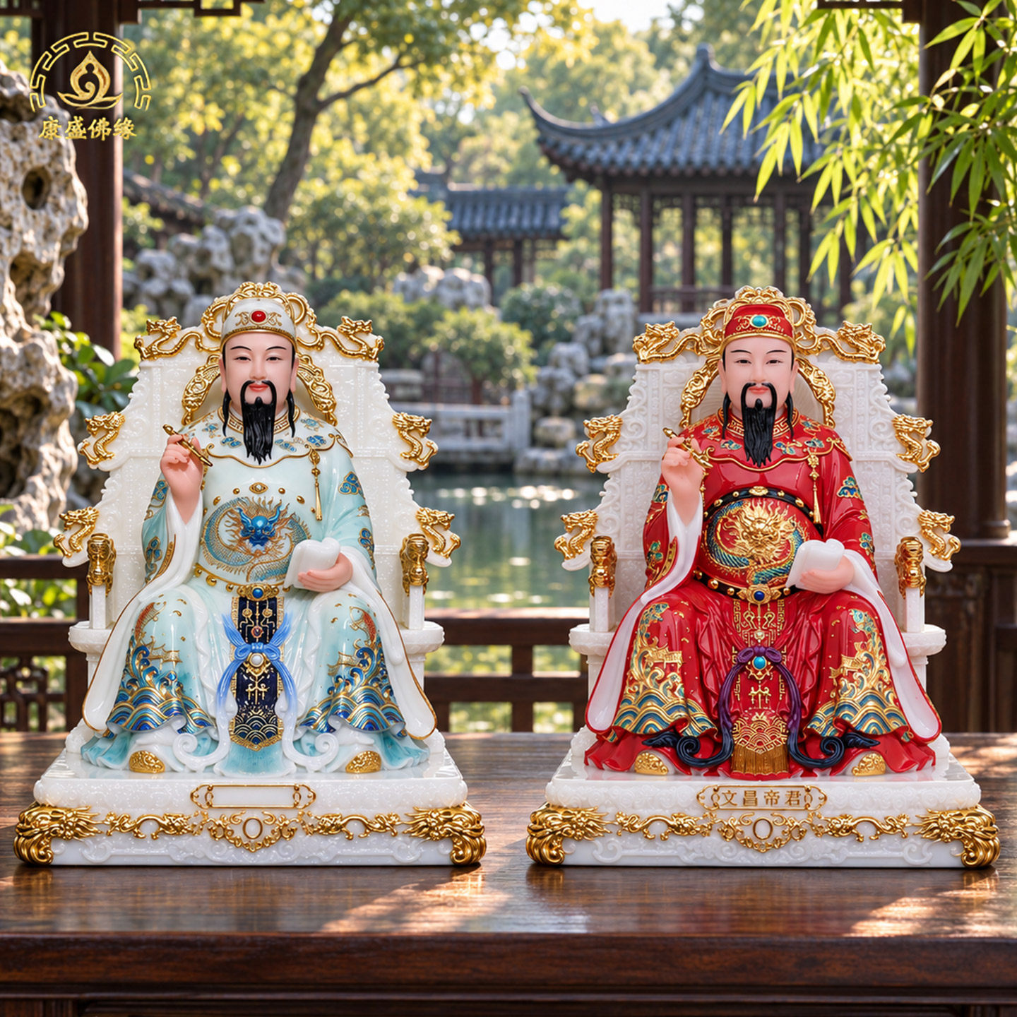文昌帝君神像汉白玉彩绘文曲星君