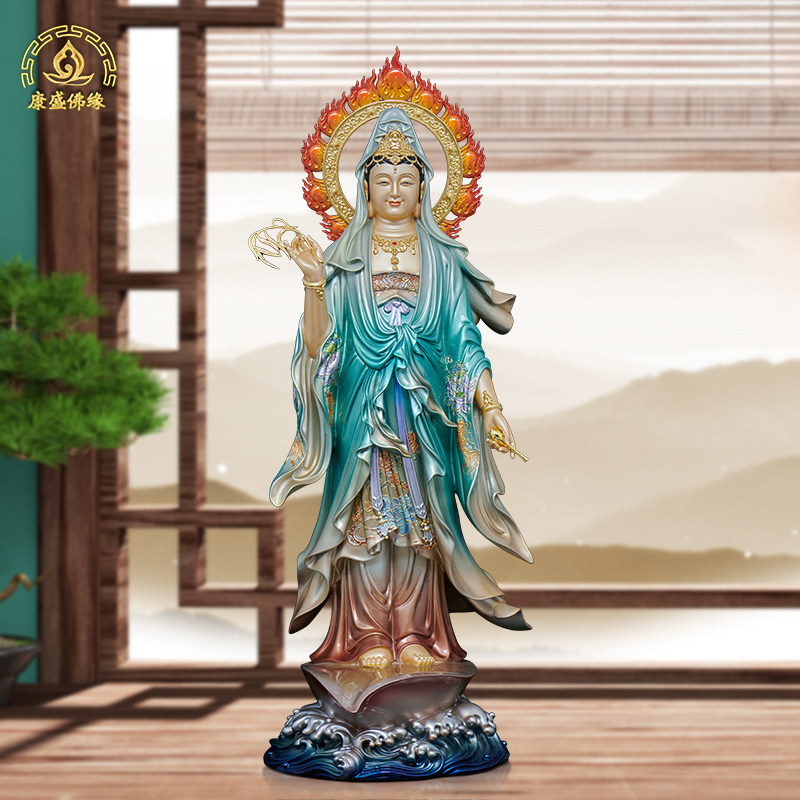 观音菩萨纯铜西方观音三圣家用一叶观音菩萨供奉观音菩萨桌面摆件