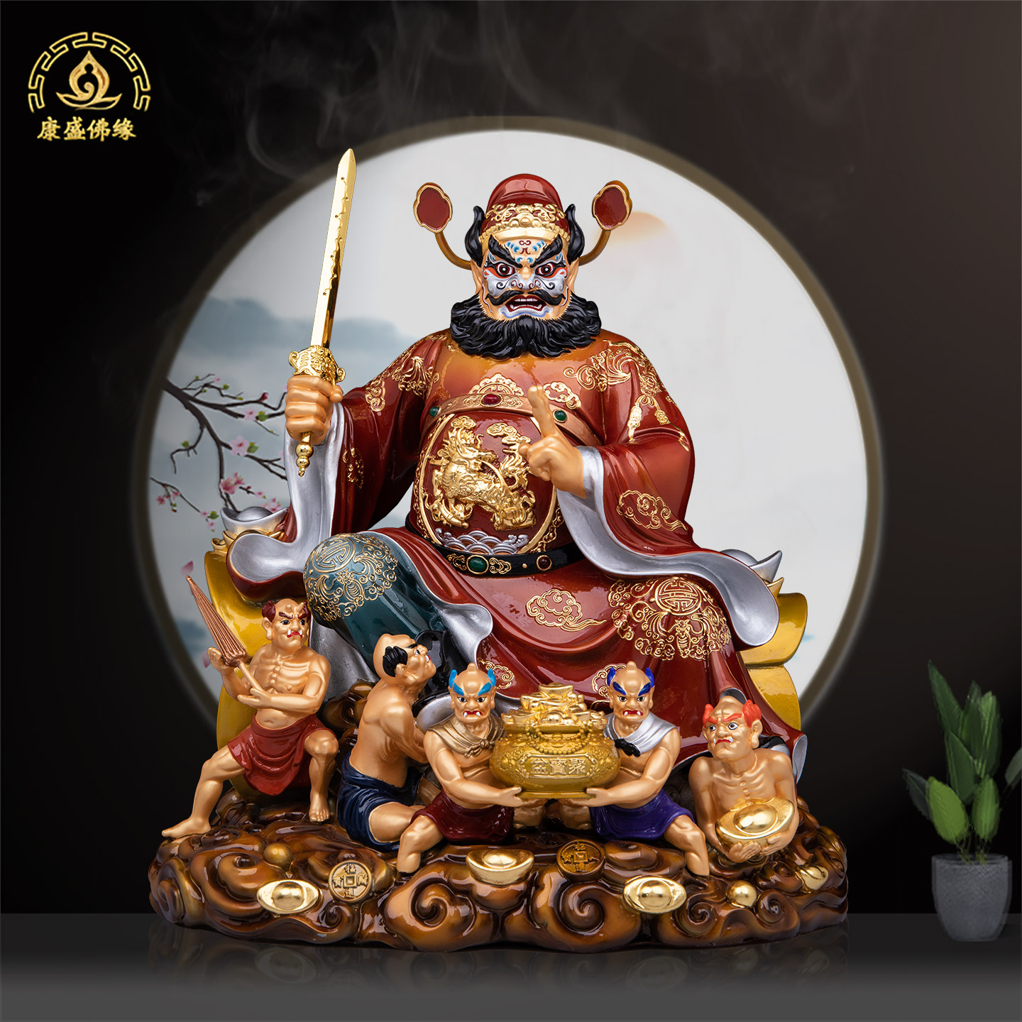 钟馗天师福神铜彩绘镇宅供奉摆件