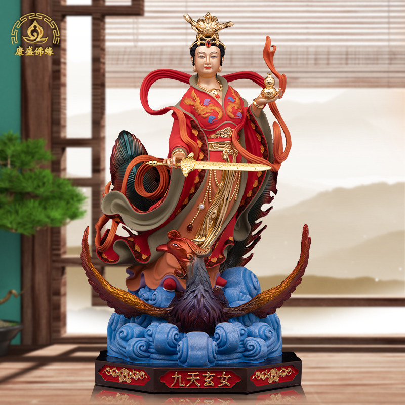 九天玄女神像铜彩家用供奉摆件