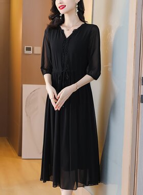 时髦2026春夏高端古贝莎甜美声雨竹专柜正品牌女装浅秋真丝连衣裙