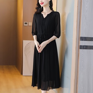 时髦2026春夏高端古贝莎甜美声雨竹专柜正品牌女装浅秋真丝连衣裙