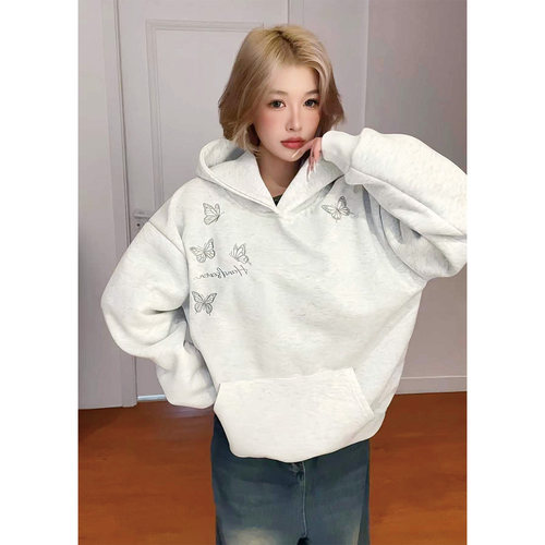 HandSeven复古风蝴蝶刺绣连帽衫