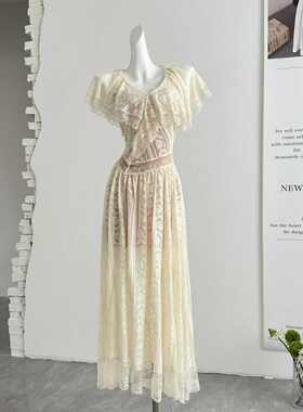 TOROON 南法dress 重工蕾丝连衣裙女春夏季新款收腰显瘦长裙子