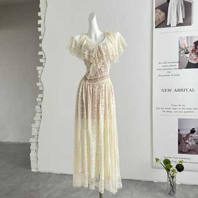TOROON 南法dress 重工蕾丝连衣裙女春夏季新款收腰显瘦长裙子