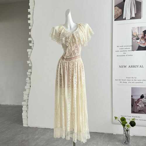 TOROON 南法dress 重工蕾丝连衣裙女春夏季新款收腰显瘦长裙子